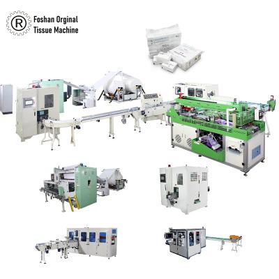 China Full Automatic Hotels V Fold Non Stop Automatic Facial Tissue Transfer Separator Making Machine Wrapping Production Line for sale