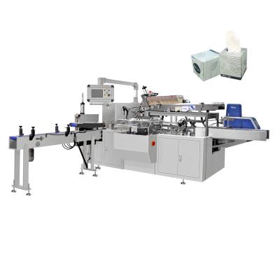 China Full Automatic Hotels Facial Tissue Boutique Tissue Cube Box Tissue Fold Packing Sealing Machine With Nordson Glue Applicator for sale