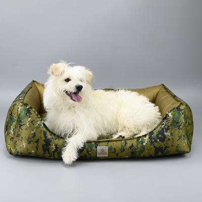 China Customized Water Proof Luxury Logo Design Camouflage Dog Bed Breathable Comfortable Oxford Cloth Chew Dog Cozy Soothing Dog Bed for sale