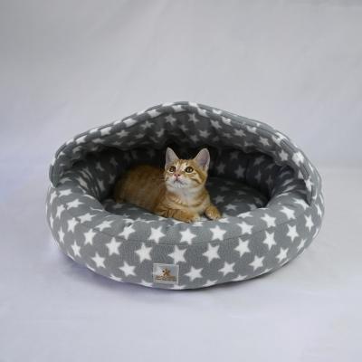 China Cute Cat Bed Warm Pet House Kitten Cave Cushion Cave Cat Sleeping Bag Soft Comfortable Round Star Print Fleece for sale