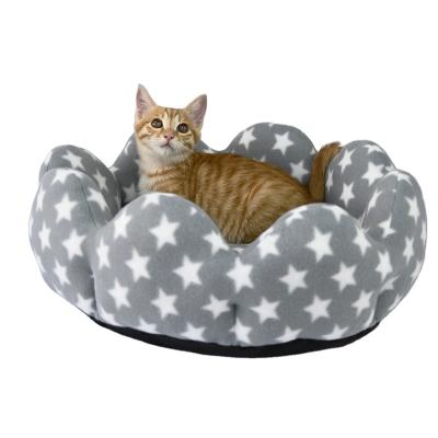 China Designer Round Star Pattern Gray Warm Flannel Printing Indoor Breathable Cat Bed House Pet Beds Nest for sale