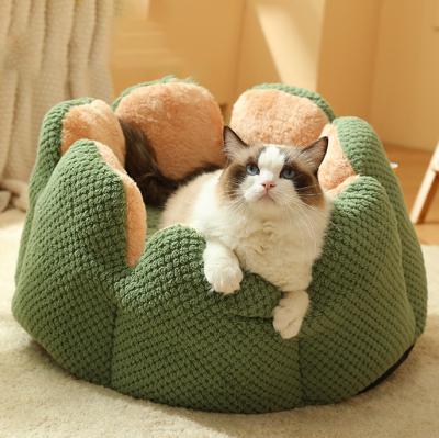 China Winter Breathable Plush Thickened Cat Nest Petal Nest Cushion Pet Dog Kennel Removable And Washable Pet Nest Pet Dog Kennel Small for sale