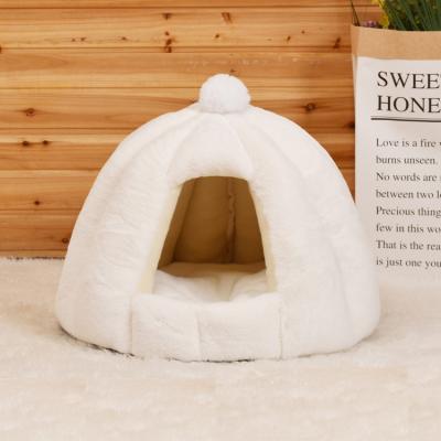 China Breathable Small And Medium Dogs Deep Sleep Around Rabbit Fur Protection Pet Semi Closed Nest Cat Bed for sale