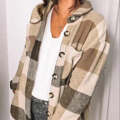 China fall/winter new plaid Anti-wrinkle women's new elegant shirt women's breasted casual coat with pockets for sale