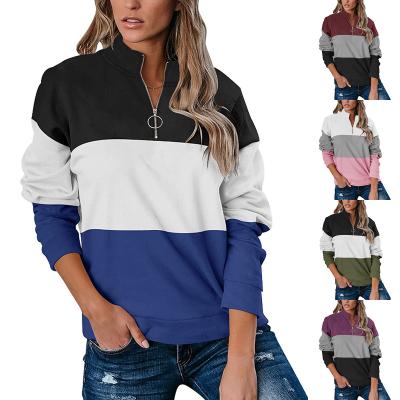 China Anti-wrinkle new autumn and winter women's color long sleeves stand up collar zipper T-shirt hoodie for sale