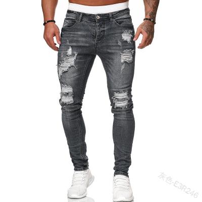 China Wholesale New Denim Men's Breathable Pants Holes Fashion Casual Pure Color Slim Jeans Trousers for sale