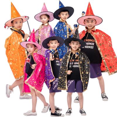 China Polyester HONGNUO Halloween costumes witch cloak with hat wizard cape and hat children Cosplay party kids witch cape for sale