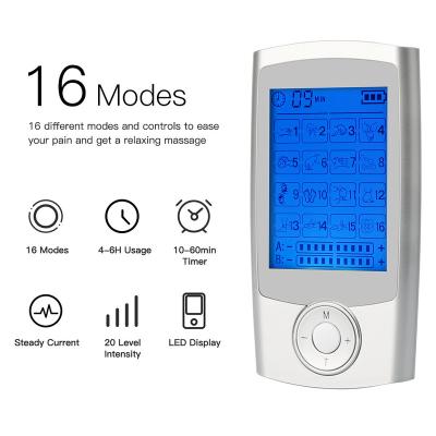 China Digital Pulse Massage EMS Electronic Muscle Stimulator Pain Relief Machine Therapy Body Massage HOT 16 Eletric Mode Dual Output for sale