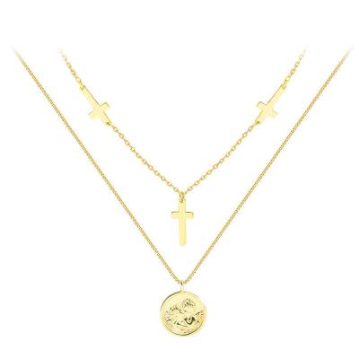 China NY-1039 S925 Cute Round Brand Cross Clavicle Chain NY-1039 S925 Retro Portrait Double Layer Design Sterling Silver Female Sweater Chain for sale