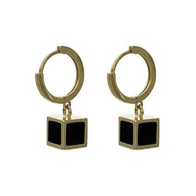 China Cute Geometric Niche Earring Cube Gold Thin Layer Short Earrings for sale