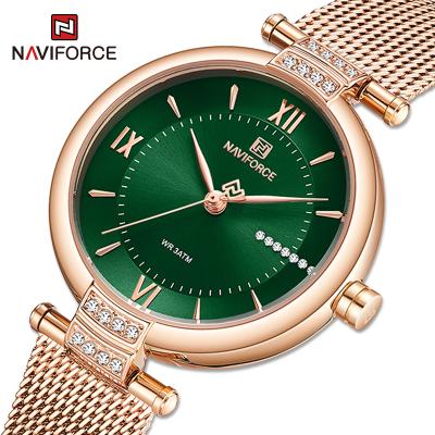 China NAVIFORCE 5019 RGGN Water Resistant Watches Luxury Women With Green Dial Diamond Ladies Quartz Wrist Watch Band Fashion Waterproof Clock for sale