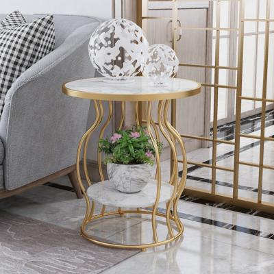 China Fashion Gold Marble Gold Art Round Iron Table Small Round Tea Table Living Room Sofa Single Side A Few for sale