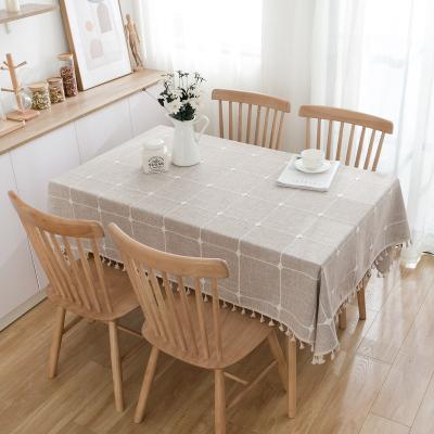 China Oilproof Tablecloth High Quality Plaid Waterproof Cotton Linen Embroidered Tablecloths Wedding Decor Rectangle Home Table Cloth for sale