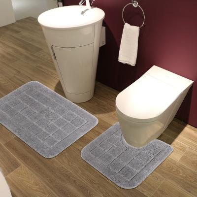 China Wholesale Cheap Bathroom Toilet Mats Basics Banded Bathroom Rug 2 Pcs Solid Color Comfort U Shaped Bath Mat Washable for sale