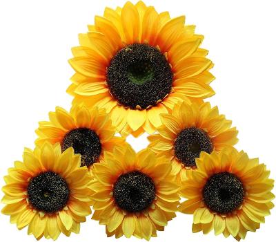 China Large Size Artificial Immortal Sunflower Hot Sale Yellow Silk High Head Package Flower Stem Sunflower DIY Outdoor Decoration for sale