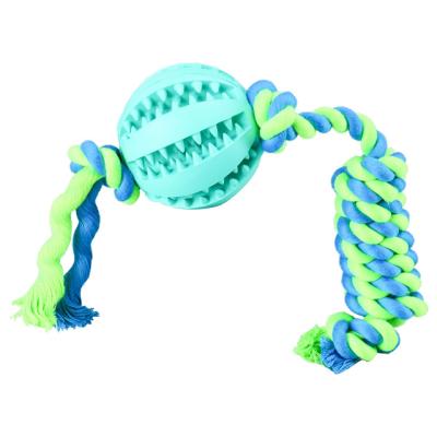 China 2020 Viable Hot Sale On Amazon Pet Cotton Rope Dog Toy Snack Rubber Dog Ball With Rope for sale