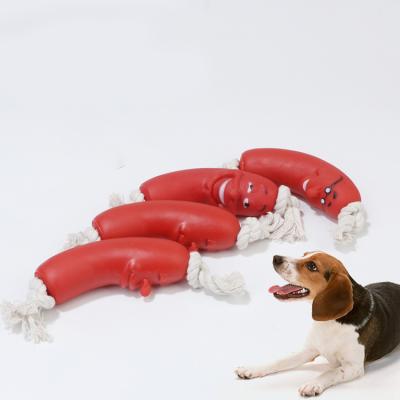 China Viable Wholesale Red Vinyl Pet Toy Hot Dog Puppy Pet Chew Sausage Dog Squeaky Toy for sale