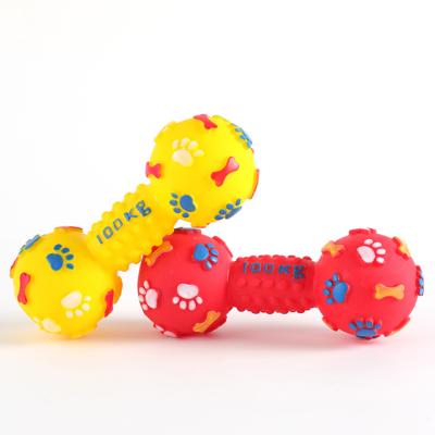 China Viable Luxury Dog Toys Colorful Dumbbell Shaped Compression Cute Faux Bone Dog Squeaky Chew Toy for sale