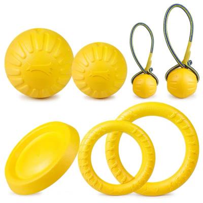 China 2020 Chew Cheap Price Yellow Bite Resistant EVA Foam Floating Flying Disc Ring Rope Ball Training Pet Dog Toy for sale