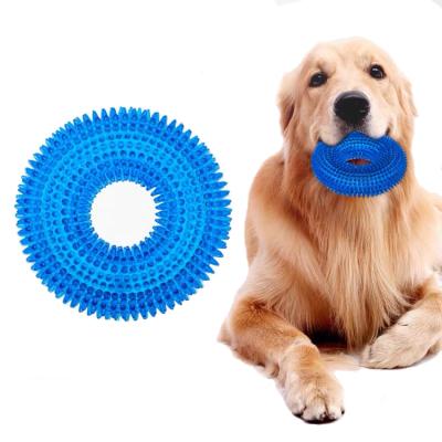 China Durable Durable TPR Sound Dog Toys Molar Round Big Ring Chew Pet Toy Tricolor Indestructible Dog Toy for sale