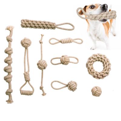 China Durable Eco Gray Natural Hemp Rope Pet Multi Toy Interactive Toy Cotton Rope Hemp Dog Toy Set for sale