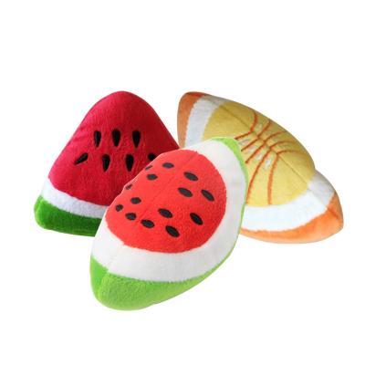 China Stuffed Toy Soft Squeaky Healthy Squeaky Triangular Watermelon Pet Shape Chew Dog Toys Orange Plush for sale