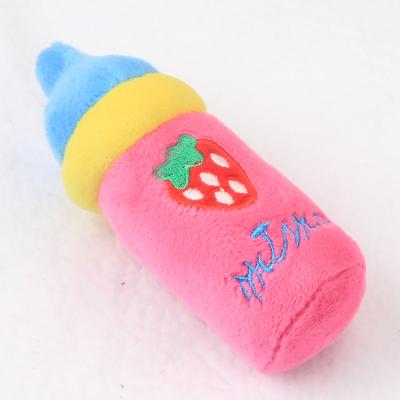 China Sustainable Custom Soft Plush Feeding-Bottle Shape Chew Pet Squeaky Toys for sale