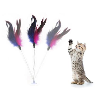 China Viable Wholesale Cat Toys Interactive Cat Sticks Toys Feather Cat Toy With Suction Cup for sale