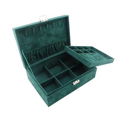 China Christmas Luxury Luxury Gifts 2 Layers Vintage Cardboard Jewelry Box Green Velvet Cardboard Jewelry Box for sale