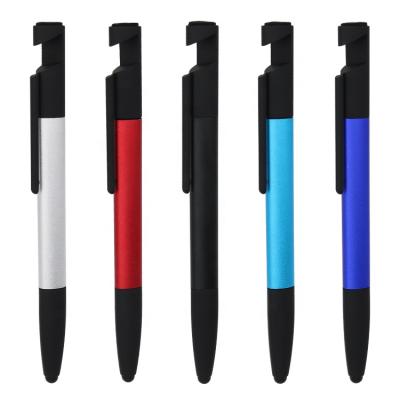 China Twist Action 5 in 1 Mobile Phone Holder Plastic Ruler Screen Brush Touch Stylus Screwdriver Multifunciton Tool Pen With Logo for sale