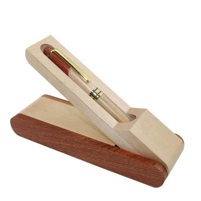 China Luxury Wooden Ball Pen With Box Rose Wood Holder Display Case Recyclable Maple Christmas Gift for sale