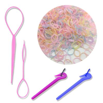 China Topsy Tail Tool Rubber Bands Cutter 1000pcs Soft Elastic Baby Hair Ties Colorful Small Rubber Rising Ba for sale