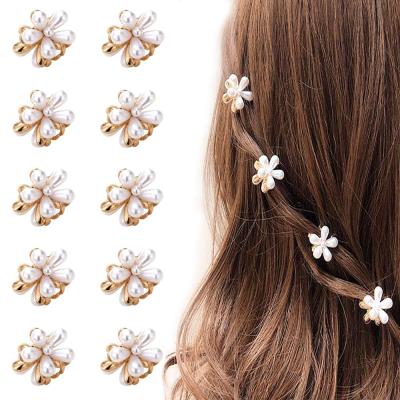 China Fashion Mini Pearl Hair Barrettes For Women Girls Pearl Hair Clips Sweet Artificial Flower Pins Clips For Party Wedding Diary for sale