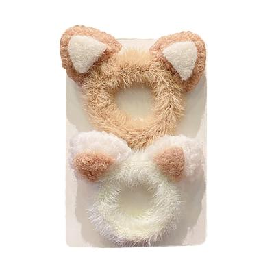 China Fashion 2 Pcs Cute Furry Hair Scrunchies Cat Deer Bear Ears Elastic Hair Scrunchies Hair Flip Ponytail Holders for sale