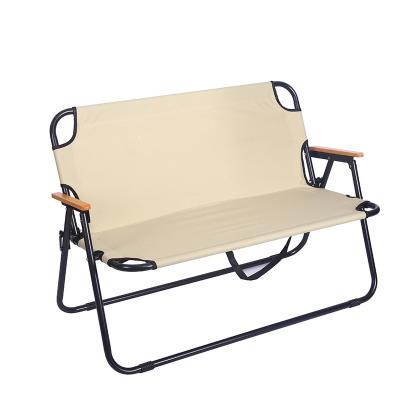 China Portable Outdoor portable folding chair oxford fabric double Kermit beach chair wood grain backrest folding camping chair for sale