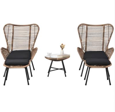 China Eco-friendly\UV Resistant\water Proof\weather Resistant OUTDOOR PATIO 5-PIECE RATTAN CONVERSATION SET, PE WICKER ARM CHAIRS WITH STOOLS AND TEMPERED GLASS TEA TABLE FOR BALCONY for sale