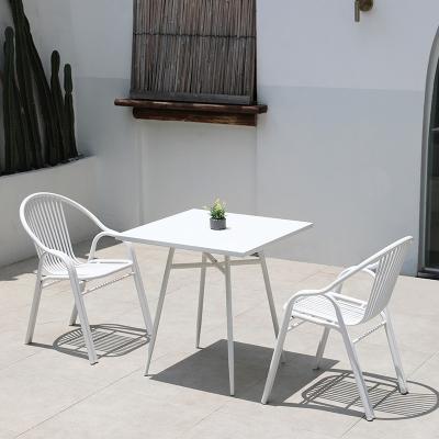 China Simple Outdoor table and chairs patio balcony iron combination outdoor rectangle round coffee and tea shop aluminum table and chair set for sale