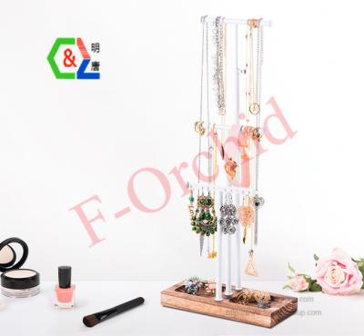 China Table F-Orchid Jewelry T-Shaped White Metal and Wooden Base Large Storage Necklaces Bracelets Earrings Holder Organizer for sale