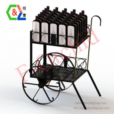 China Metal 2 Layer Wine Cart Beverage Display Rack For Store for sale