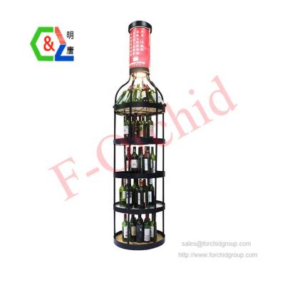 China Wholesale Customized LED Lighting Large Wine Bottle Floor Standing Display Racks for sale