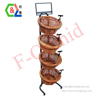 China 1)Supermarket 2)4-Tier 4 stores around Willow Basket Display Rack with sign sight and sign clips for sale