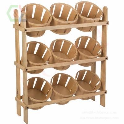 China Corrosion protection iered wooden display, floor standing, 9 baskets for sale