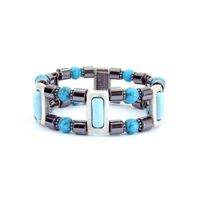 China Winfavour Eco-Friendly Elegant Luxury Turquoise Sparkle Silver Magnetic Bracelet For Women for sale