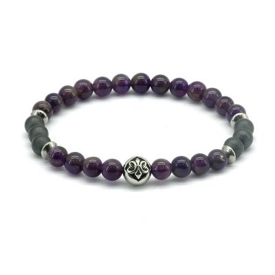 China Beautiful Low MOQ Amethyst Magnetic Gemstone Environmentally Friendly Health Benefits Winfavour Stainless Steel Elastic Bracelet for sale