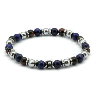 China Environmental Friendly Tiger Eyes Gemstones Magnetic Stainless Steel Lazulite Low Cost Winfavour Stretchable Bracelets for sale