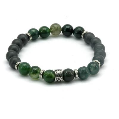 China Winfavour Competitive Price Environmental Friendly Luxury Moss Agate Powerful Gemstone Magnetic Bead Bracelet for sale