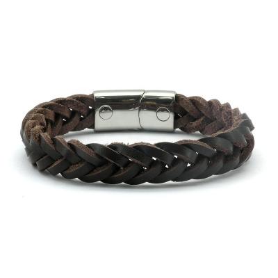 China Custom Made Magnetic Clasp Stainless Steel Winfvour Arthritis More Effective Environmental Friendly Genuine Leather Bracelet For Adult for sale