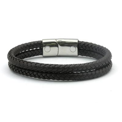 China New Design Winfavor Stainless Steel Magnetic Leather Men's Snap Clasp Leather Bracelet Environmental Friendly Good Quality for sale