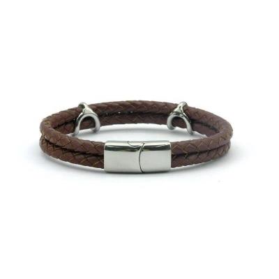 China Winfavour Bio Energy Wrap Leather Bracelet Stainless Steel Environmental Friendly Luxury Leather Magnetic Custom Clasp for sale