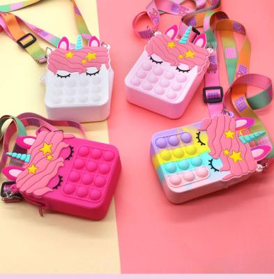 China Fashion Rainbow Kids Unicorn Pop It Bubble Fidget Purse Handbags for sale